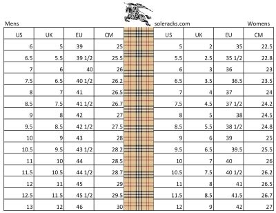 Burberry size chart conversion